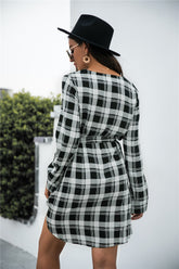 Plaid V-Neck Tie Waist Dress